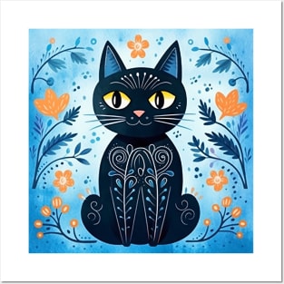 Modern Art Cute Black Cat in a Fall Theme Posters and Art